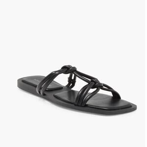 Azalea Wang Stetson Women Flat Sandal Sz 11 Black Minimalist Strapped Padded New